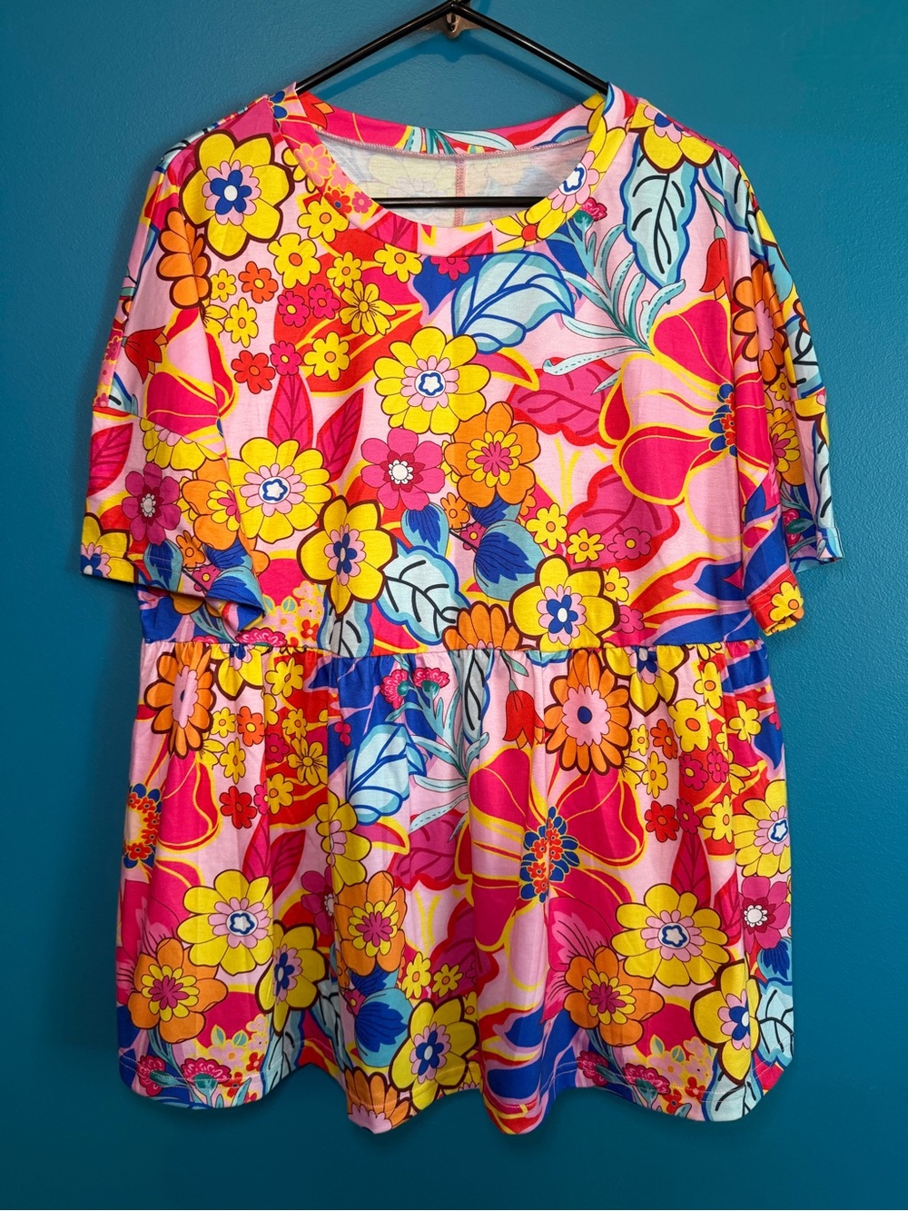 Bright Floral Pink & Yellow Babydoll Top